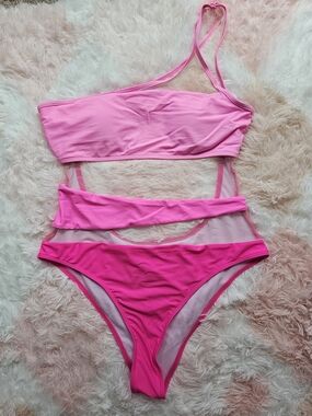 Shein Pink Cutout One-Shoulder Bikini